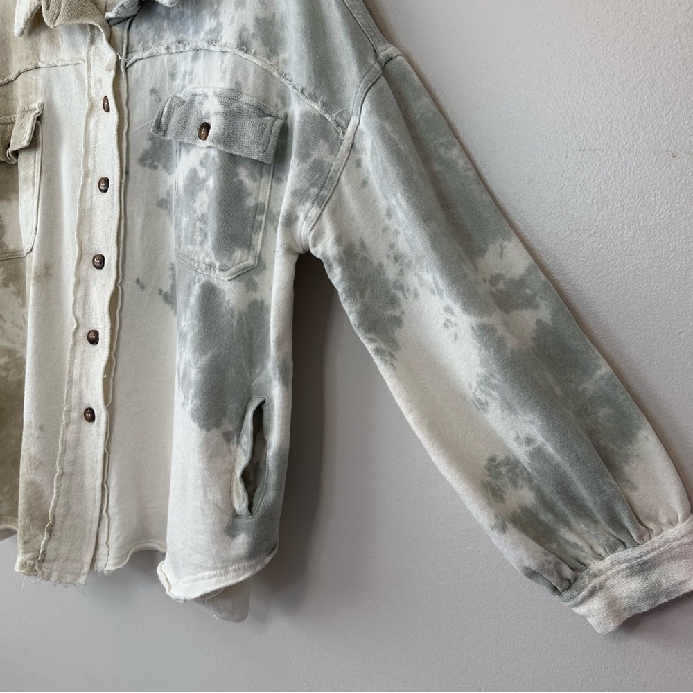 POL Cotton Tie-Dye Shacket Jacket Balloon Sleeves Button Front Pockets Large - Picture 8 of 15